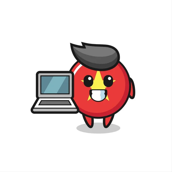 Mascot Illustration Vietnam Flag Badge Laptop Cute Style Design Shirt — Image vectorielle