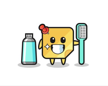 Diş fırçası, tişört, etiket, logo elementi için şirin bir tasarım ve yapışkan notun maskotu.