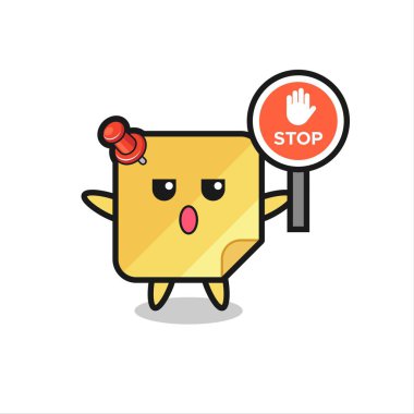 Tişört, etiket, logo ögesi için şirin bir tasarım, dur işareti taşıyan yapışkan nota karakteri çizimi