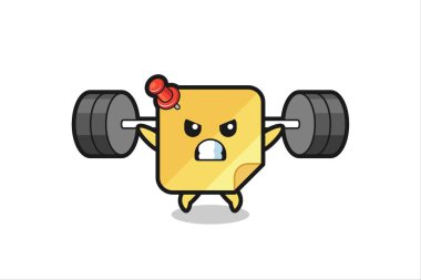 Halterli yapışkan bir maskot çizgi filmi, tişört, çıkartma, logo elementi için şirin bir tasarım.