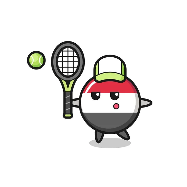 Cartoon Charakter Der Yemen Flagge Abzeichen Als Tennisspieler Niedliches Design — Stockvektor