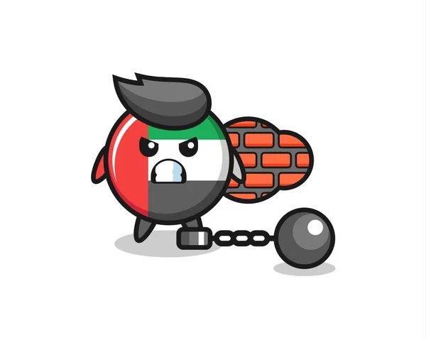 Character Mascot Uae Flag Badge Prisoner Cute Style Design Shirt — Image vectorielle