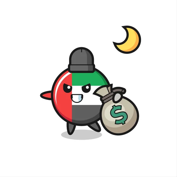 Illustration Uae Flag Badge Cartoon Stolen Money Cute Style Design — Stock Vector