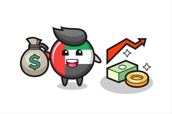 Uae Flag Badge Illustration Cartoon Holding Money Sack Cute Style — Stock Vector