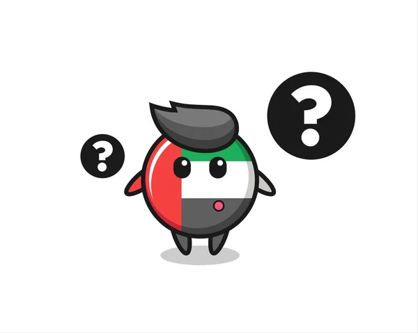 Cartoon Illustration Uae Flag Badge Question Mark Cute Style Design — Vector de stock