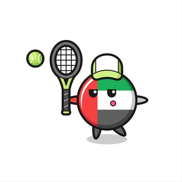 Cartoon Charakter Der Uae Flagge Abzeichen Als Tennisspieler Niedlichen Stil — Stockvektor
