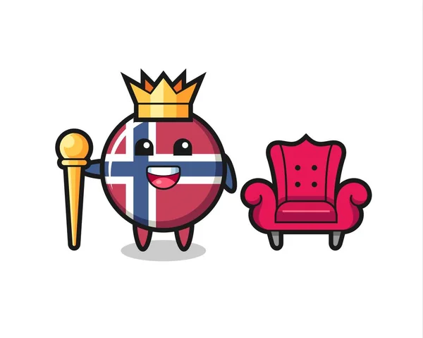 Kreskówka Maskotka Norweska Flaga Odznaka Jako Król Ładny Styl Projekt — Wektor stockowy