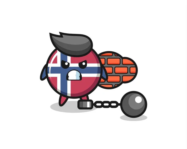 Character Mascot Norway Flag Badge Prisoner Cute Style Design Shirt - Stok Vektor