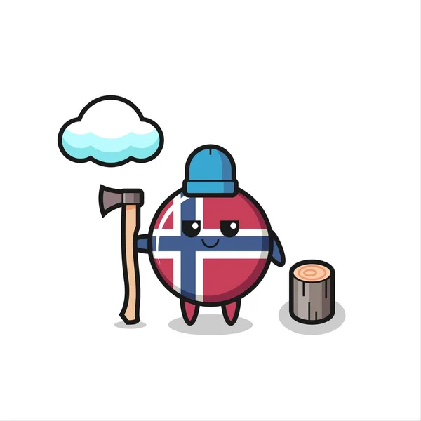 Character Cartoon Norway Flag Badge Woodcutter Cute Style Design Shirt — Vettoriale Stock