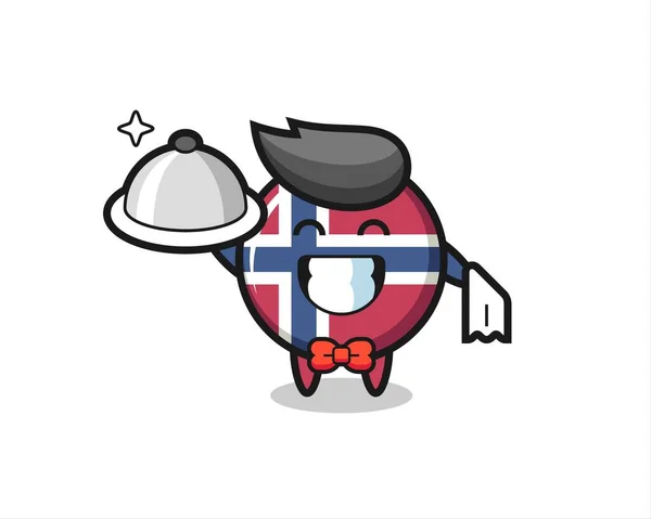 Character Mascot Norway Flag Badge Waiters Cute Style Design Shirt — Διανυσματικό Αρχείο