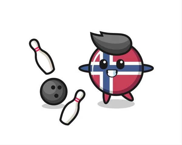 Character Cartoon Norway Flag Badge Playing Bowling Cute Style Design — Διανυσματικό Αρχείο