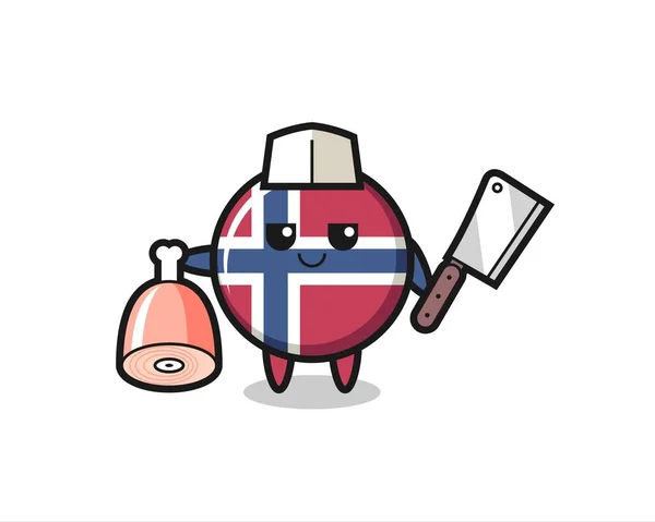 Illustration Norway Flag Badge Character Butcher Cute Style Design Shirt — Stock Vector