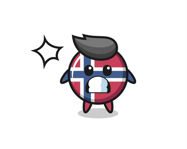 Norwegische Flagge Abzeichen Charakter Cartoon Mit Schockierter Geste Niedlichen Stil — Stockvektor