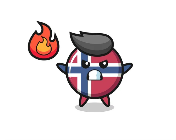 Norway Flag Badge Character Cartoon Angry Gesture Cute Style Design — Vetor de Stock