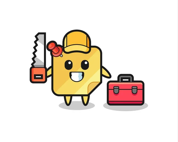 Illustration Sticky Note Character Woodworker Cute Style Design Shirt Sticker — Stockový vektor