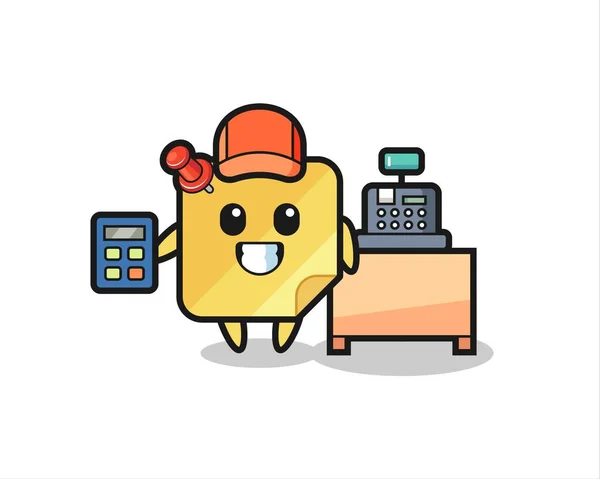 Illustration Sticky Note Character Cashier Cute Style Design Shirt Sticker — Vettoriale Stock