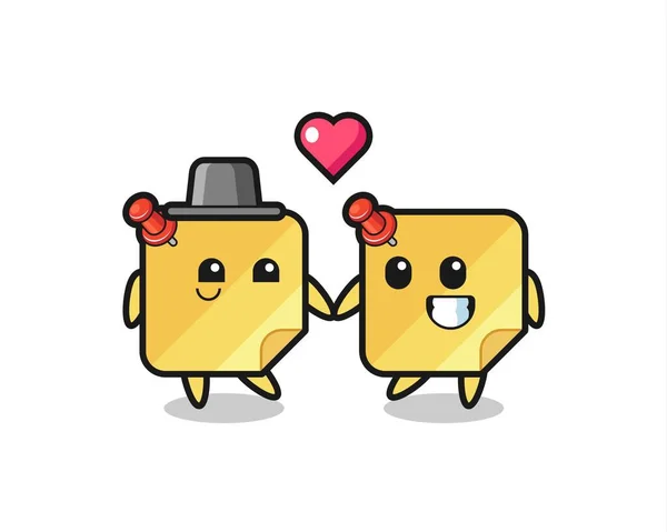 Sticky Note Cartoon Character Couple Fall Love Gesture Cute Style — Διανυσματικό Αρχείο