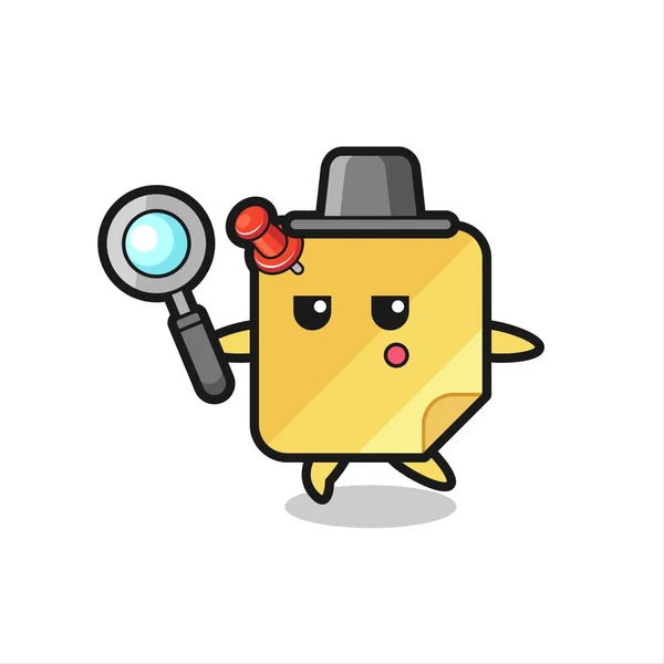 Sticky Note Cartoon Character Searching Magnifying Glass Cute Style Design — Vector de stock