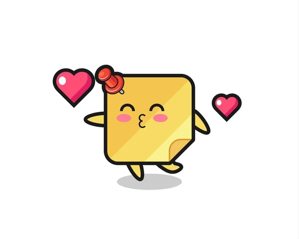 Sticky Note Character Cartoon Kissing Gesture Cute Style Design Shirt — Διανυσματικό Αρχείο