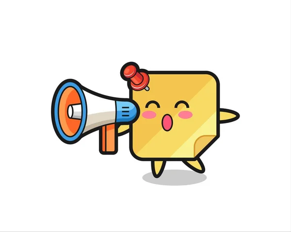 Sticky Note Character Illustration Holding Megaphone Cute Style Design Shirt — Image vectorielle
