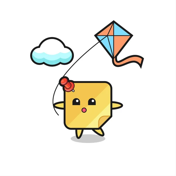 Sticky Note Mascot Illustration Playing Kite Cute Style Design Shirt — Stockový vektor