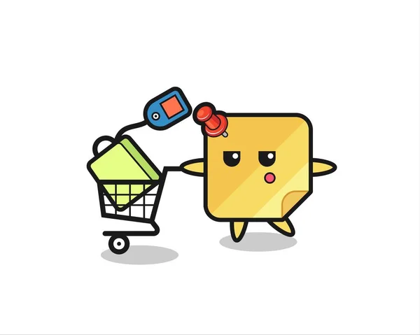 Sticky Note Illustration Cartoon Shopping Cart Cute Style Design Shirt — Archivo Imágenes Vectoriales