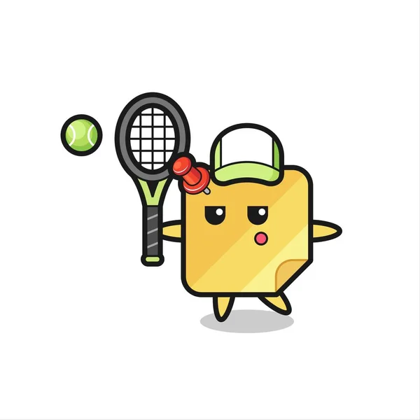 Cartoon Charakter Der Haftnotiz Als Tennisspieler Niedliches Design Für Shirt — Stockvektor