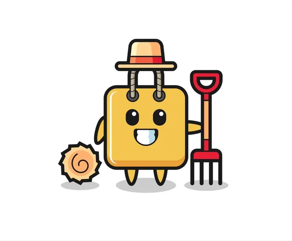 Mascot Character Shopping Bag Farmer Cute Style Design Shirt Sticker — Διανυσματικό Αρχείο