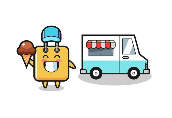 Mascot Cartoon Shopping Bag Ice Cream Truck Cute Style Design — Stock Vector