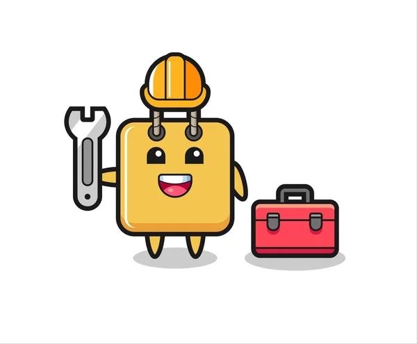 Mascot Cartoon Shopping Bag Mechanic Cute Style Design Shirt Sticker — Vettoriale Stock