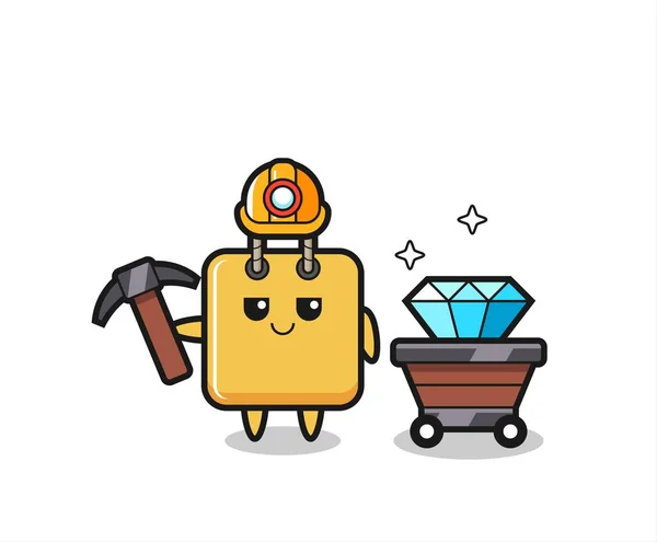 Character Illustration Shopping Bag Miner Cute Style Design Shirt Sticker —  Vetores de Stock