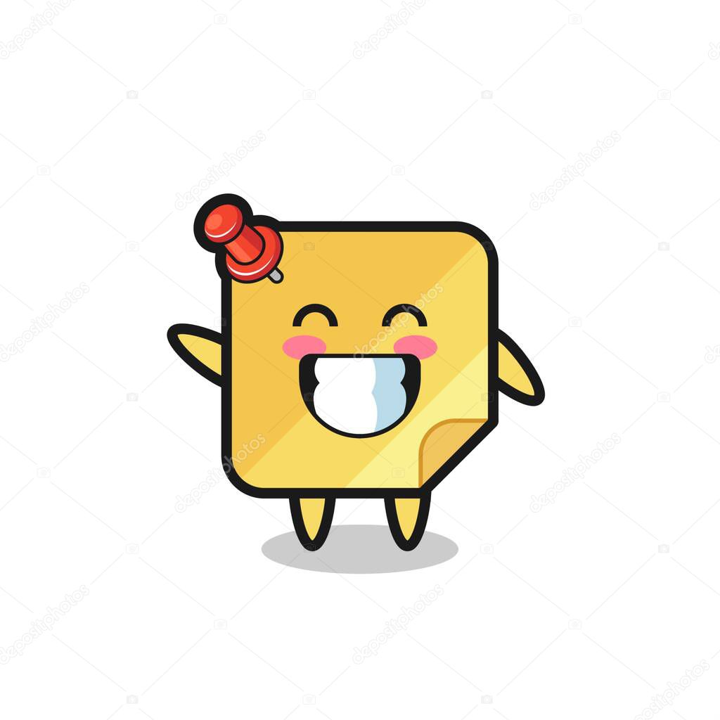 Sticky note cartoon character doing wave hand gesture , cute style design for t shirt, sticker, logo element