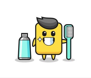 Diş fırçalı sarı kart maskotu tasarımı, tişört, çıkartma, logo elementi için şirin tasarım.