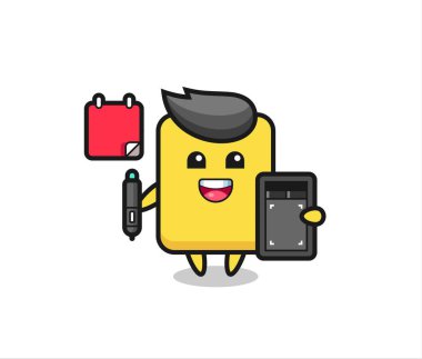 Grafik tasarımcısı olarak sarı kart maskotu, tişört, çıkartma ve logo elementi için şirin bir tasarım.