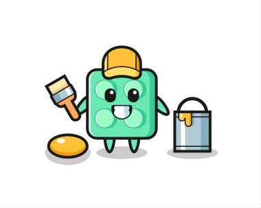 Tuğla oyuncağın ressam olarak tasviri, tişört, etiket, logo elementi için şirin tasarım