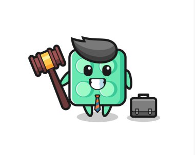 Avukat olarak tuğla oyuncak maskotu tasviri, tişört, çıkartma, logo elementi için şirin tasarım.