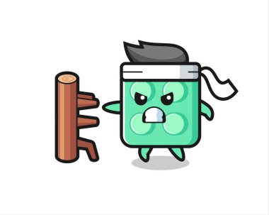 Tuğla oyuncağı karate dövüşçüsü çizimi tişört, çıkartma, logo elementi için şirin bir tasarım.