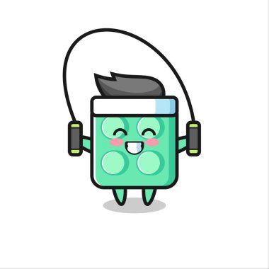 Tuğla oyuncağı çizgi filmi, ip atlama, tişört, çıkartma, logo elementi için şirin tasarım.