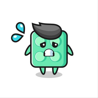 Tuğla oyuncak maskot karakteri korkmuş jest, tişört, çıkartma, logo elementi için şirin tasarım