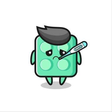 Tuğla oyuncak maskot karakteri humma durumu, tişört, çıkartma, logo elementi için şirin tasarım.