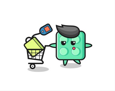 Tuğla oyuncağı çizimi, alışveriş arabası, tişört, çıkartma, logo elementi için şirin bir tasarım.