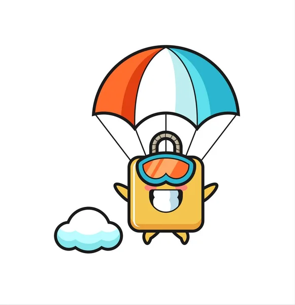 Shopping Bag Mascot Cartoon Skydiving Happy Gesture Cute Style Design — Image vectorielle