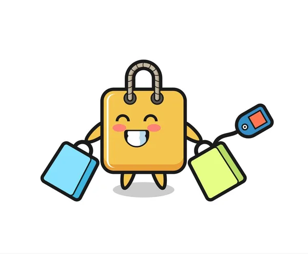Shopping Bag Mascot Cartoon Holding Shopping Bag Cute Style Design — Image vectorielle