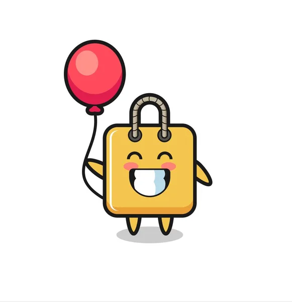 Shopping Bag Mascot Illustration Playing Balloon Cute Style Design Shirt — Image vectorielle