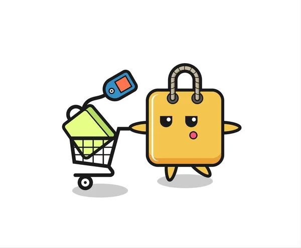 Shopping Bag Illustration Cartoon Shopping Cart Cute Style Design Shirt — Stock Vector