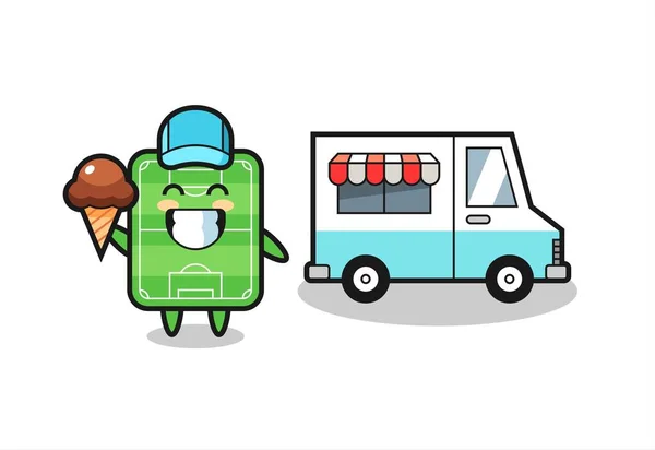 Mascot Cartoon Football Field Ice Cream Truck Cute Style Design — Stockový vektor