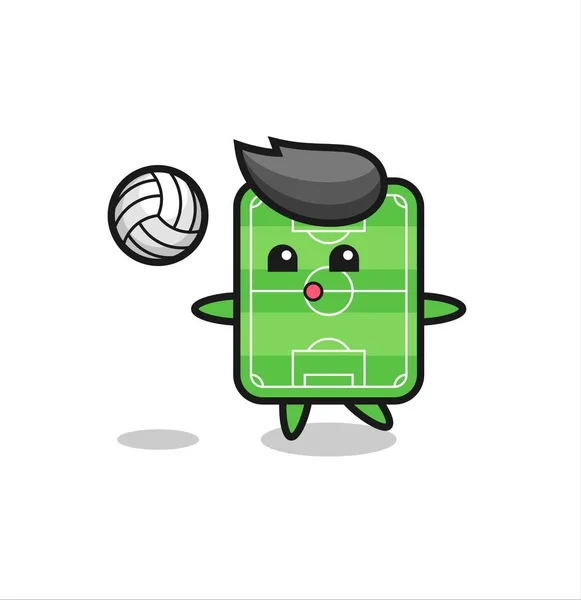 Charakter Cartoon Des Fußballplatzes Spielt Volleyball Niedliches Design Für Shirt — Stockvektor