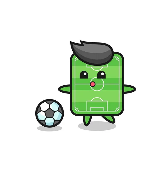 Illustration Football Field Cartoon Playing Soccer Cute Style Design Shirt — Image vectorielle