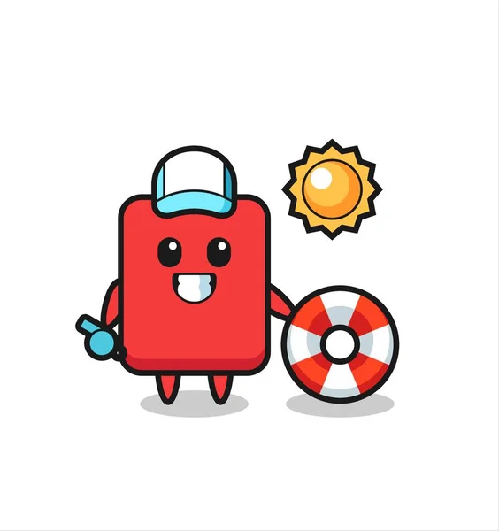 Cartoon Mascot Red Card Beach Guard Cute Style Design Shirt — Image vectorielle