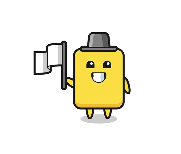 Cartoon Character Yellow Card Holding Flag Cute Style Design Shirt — Vetor de Stock